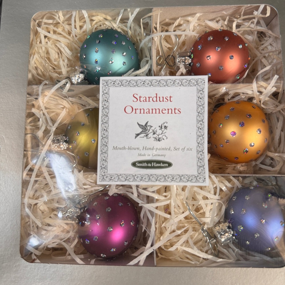 Smith & Hawken Hand Painted Stardust Glass Ornaments Set of 6 Multicolor 1.5in